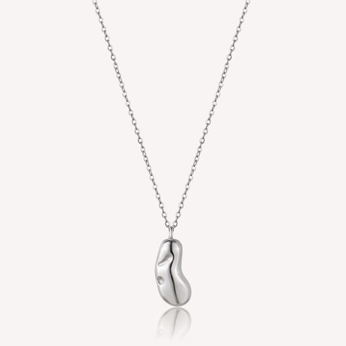 Silver necklace with a unique pendant on a white background